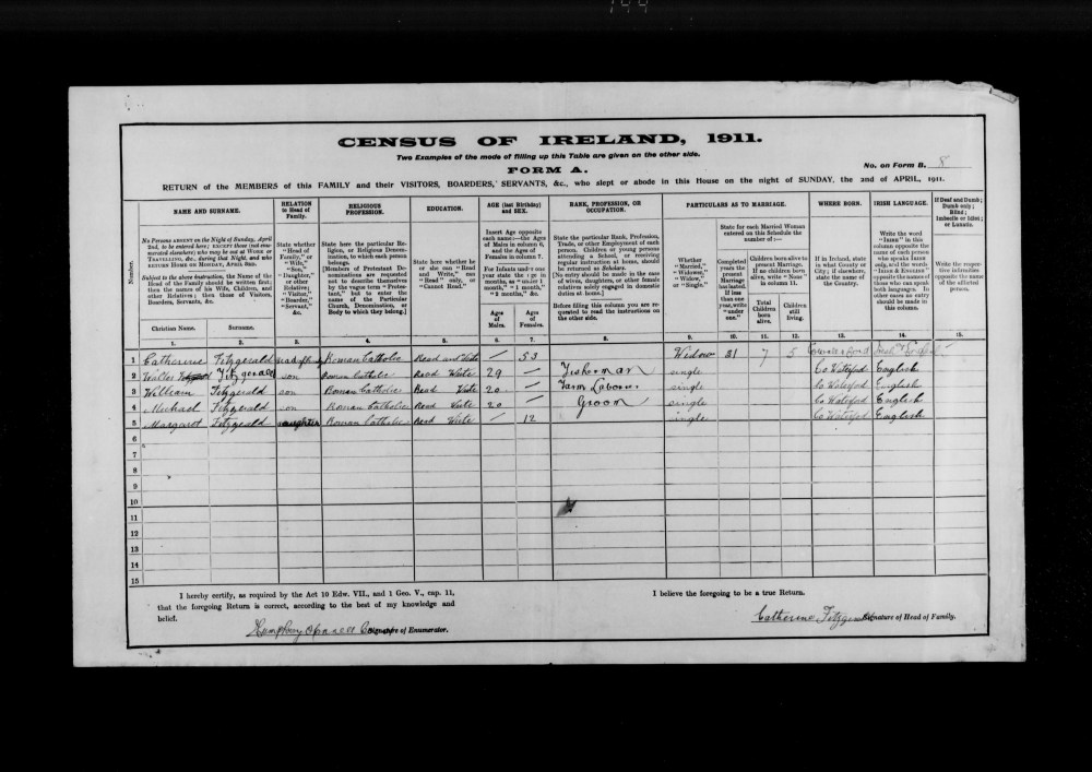 1911CensusCoolumEastRathmoylanWaterford